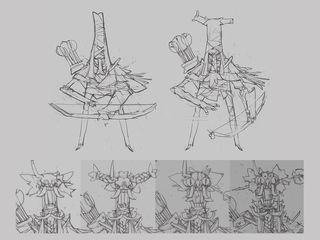 Six sketches develop the archer idea
