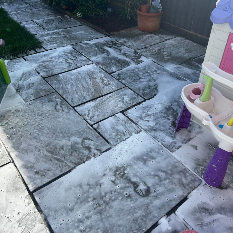 Webb patio cleaner used to soak patio in disinfectant