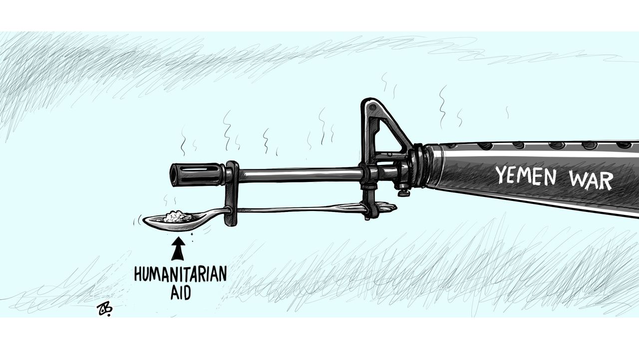 Political cartoon World Yemen civil war humanitarian aid