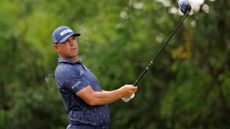 Gary Woodland holds his finish on a drive