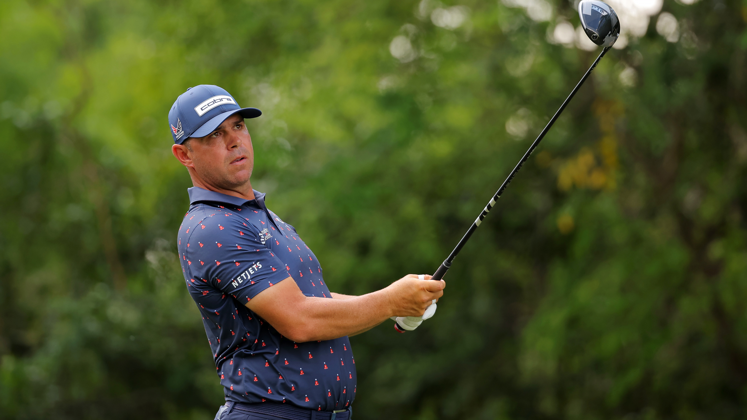 Gary Woodland holds his finish on a drive