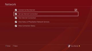 Internet setup options on the PlayStation 4