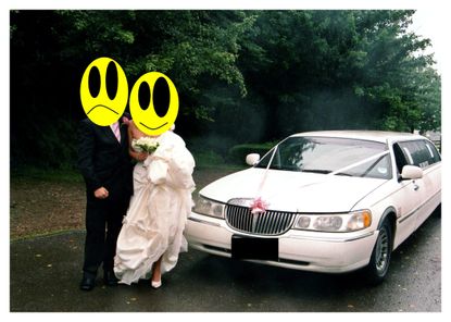 two people standing in front of a wedding car, showing at the centre for british photography in london
