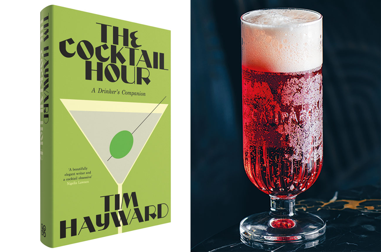 cocktail hour book and a negroni seltz cocktail