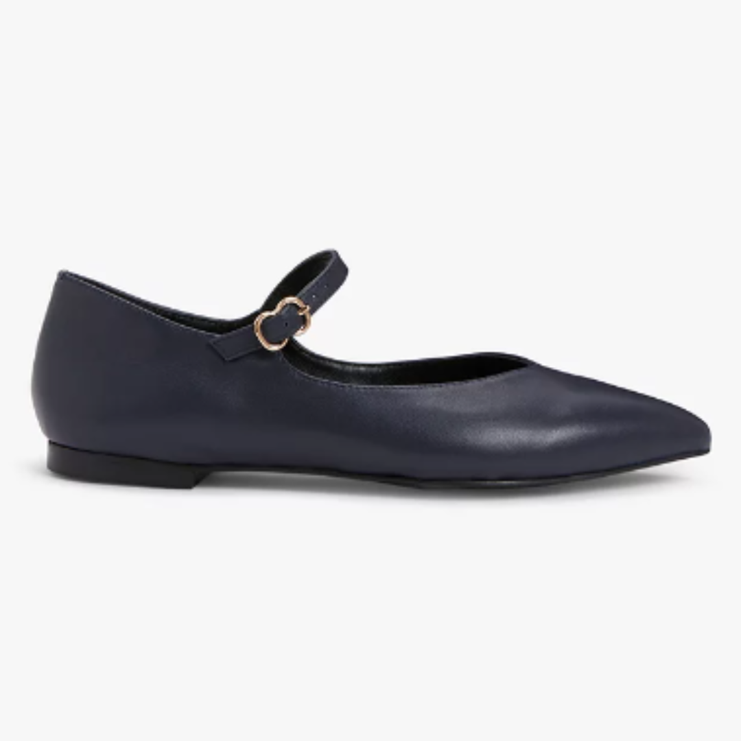 navy leather mary jane flats
