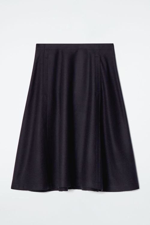 Paneled Wool Midi Skirt