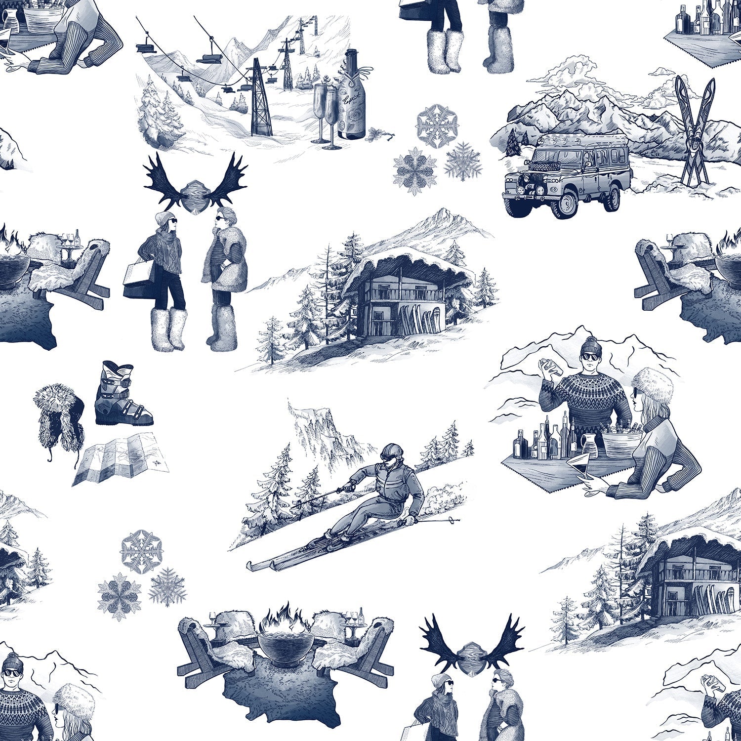 Apr&amp;egrave;s Ski Toile Peel &amp;amp; Stick Wallpaper