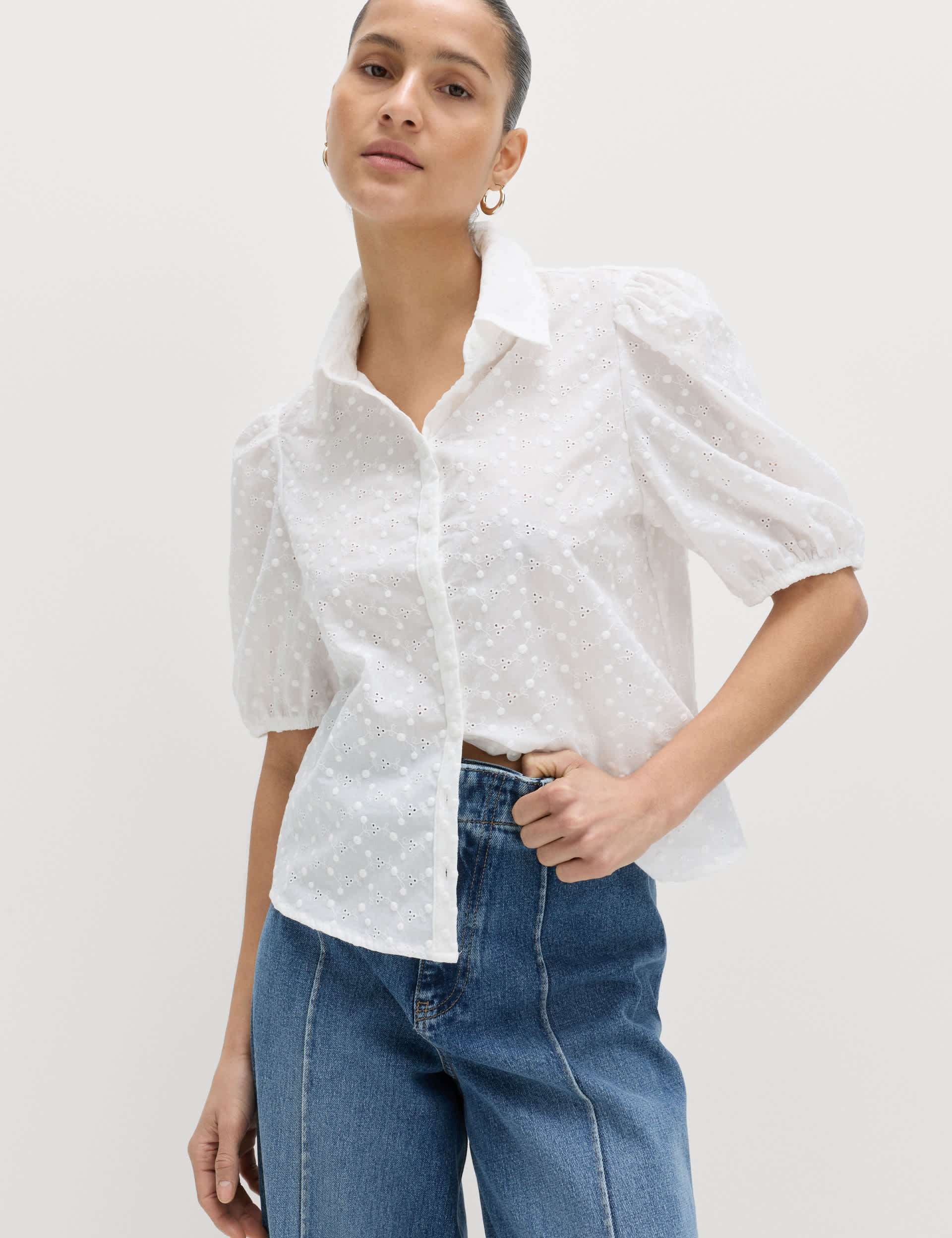 Pure Cotton Embroidered Button Through Shirt