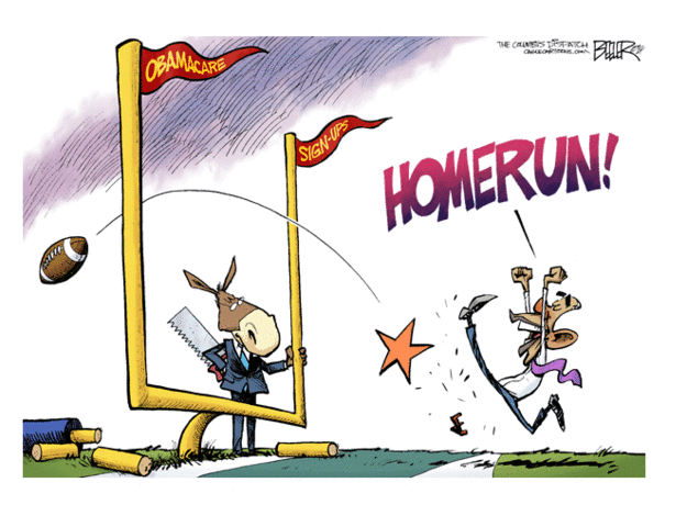 Obama cartoon ObamaCare sign-ups
