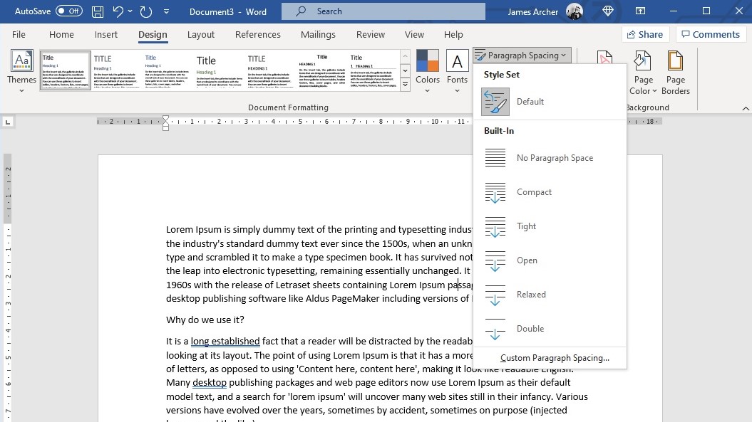 How to change line spacing in Word step 2: Click on a spacing option from the menu