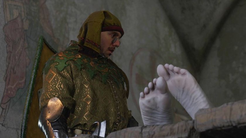Kingdom Come Deliverance 2 screenshot showing Henry examining a corpse, and only the victims feet can be seen