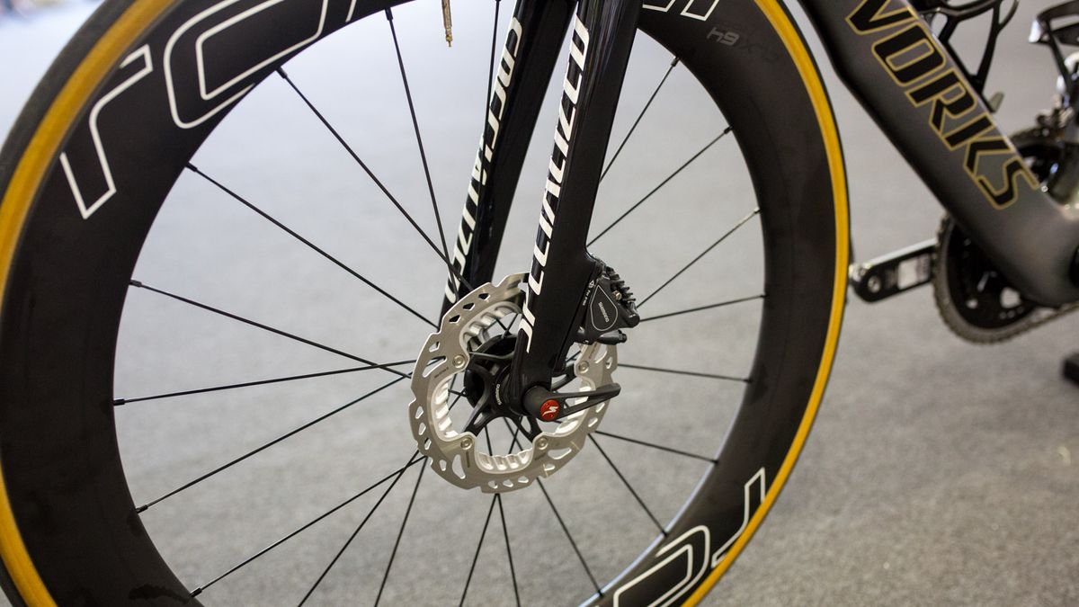 Shimano R785 disc brakes with 160mm rotors on the front wheel