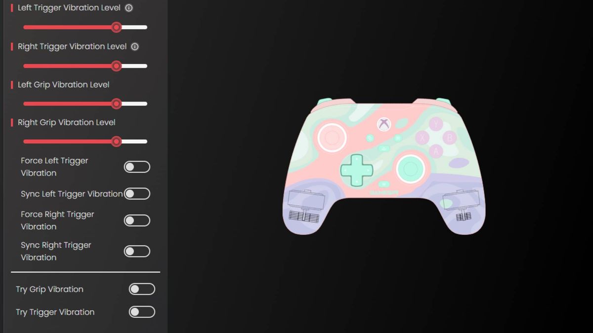 Screenshots of all the options available in the GameSir Nexus software.