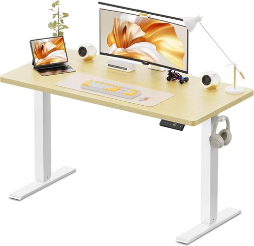 48-inch oak and white standing desk with hooks
