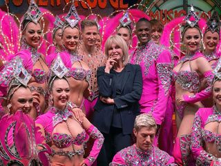 Joanna Lumley with Moulin Rouge dancers in Joanna Lumley's Great Cities of the World.