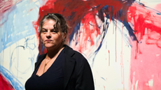 Tracey Emin in front of The End of Love at Tate Modern