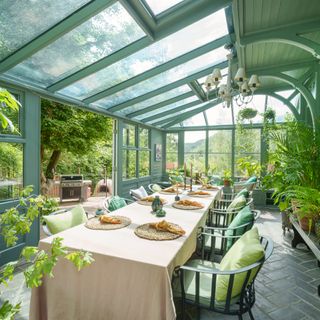 Green colour scheme in conservatory