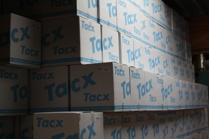 A wall of Tacx bottles for the Omega-Pharma QuickStep team