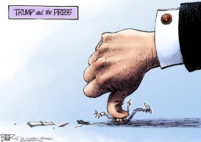 Political Cartoon U.S. Donald Trump squashes press