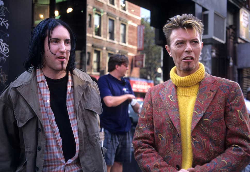 David Bowie and Trent Reznor on the set of I'm Afraid Of Americans in New York City