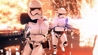 Stormtroopers running into battle in Star Wars: Battlefront 2.