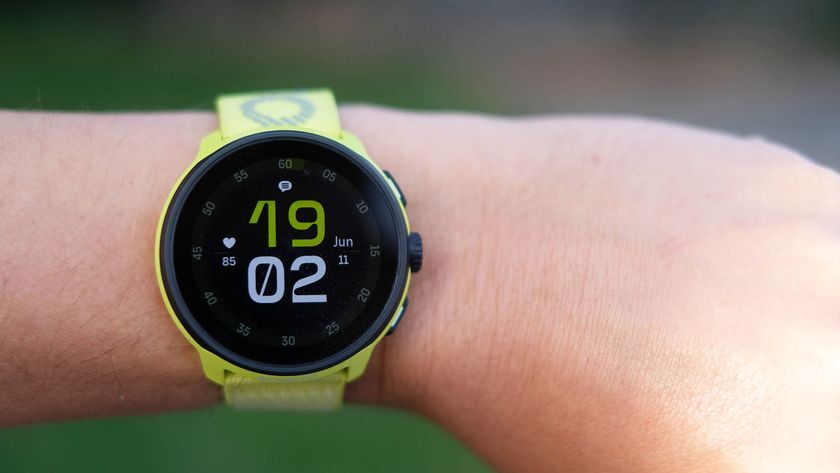 A close-up picture of our reviewer testing the Suunto Run watch