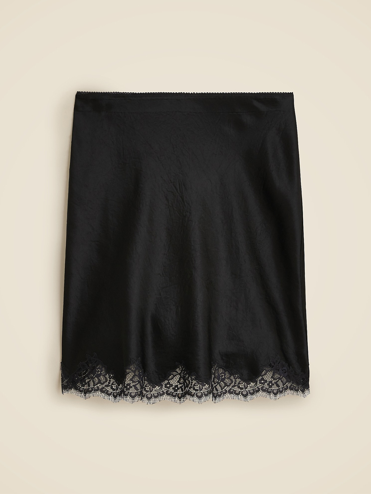Gwen Lace-Trim Slip Skirt in Textured Satin