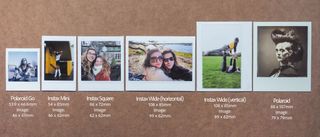 A comparison of instant photographs taken on five different instant film formats: Polaroid Go, Instax Mini, Instax Square, Instax Wide and Polaroid