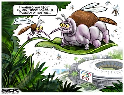 Editorial cartoon World Mosquito and Russian athletes Rio Olympics