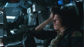 Sigourney Weaver sits kicked back on the Nostromo in Alien.