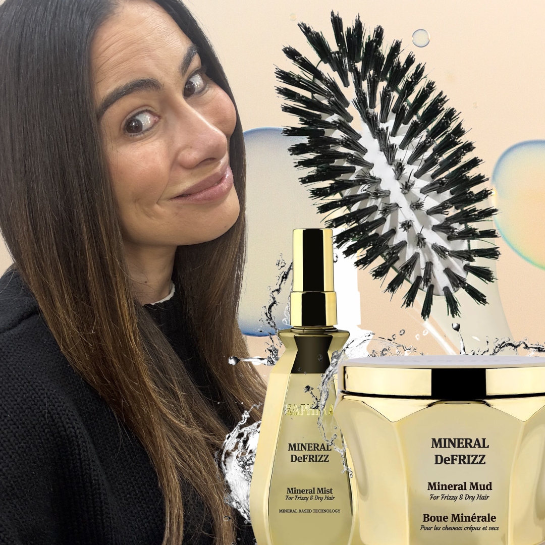 zoe weiner getting a keratin treatment next to a hair brush