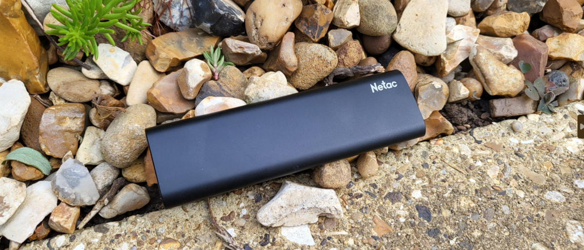 Netac Z Slim portable SSD outside during our test and review process