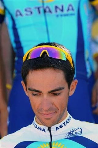 Astana's Alberto Contador at the stage sign-in