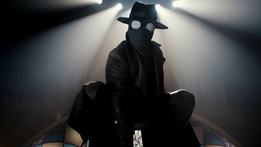 Spider-Noir perching in a church