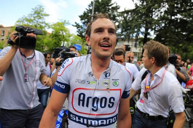 Stage 5 winner John Degenkolb (Team Argos-Shimano) makes his way to the podium