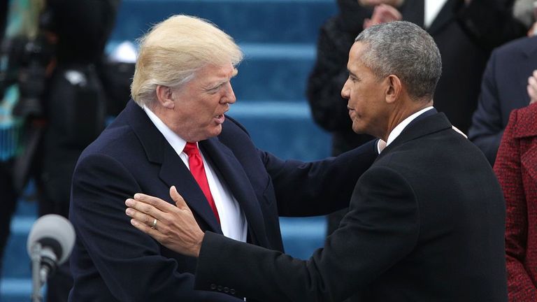 Donald Trump and Barack Obama at the Presidential Inauguration