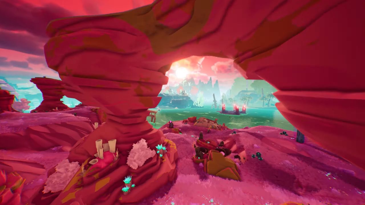 pink cliffs give way to ocean in Hyper Light Breaker