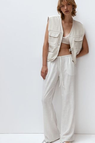 Linen-Blend Pull-On Trousers