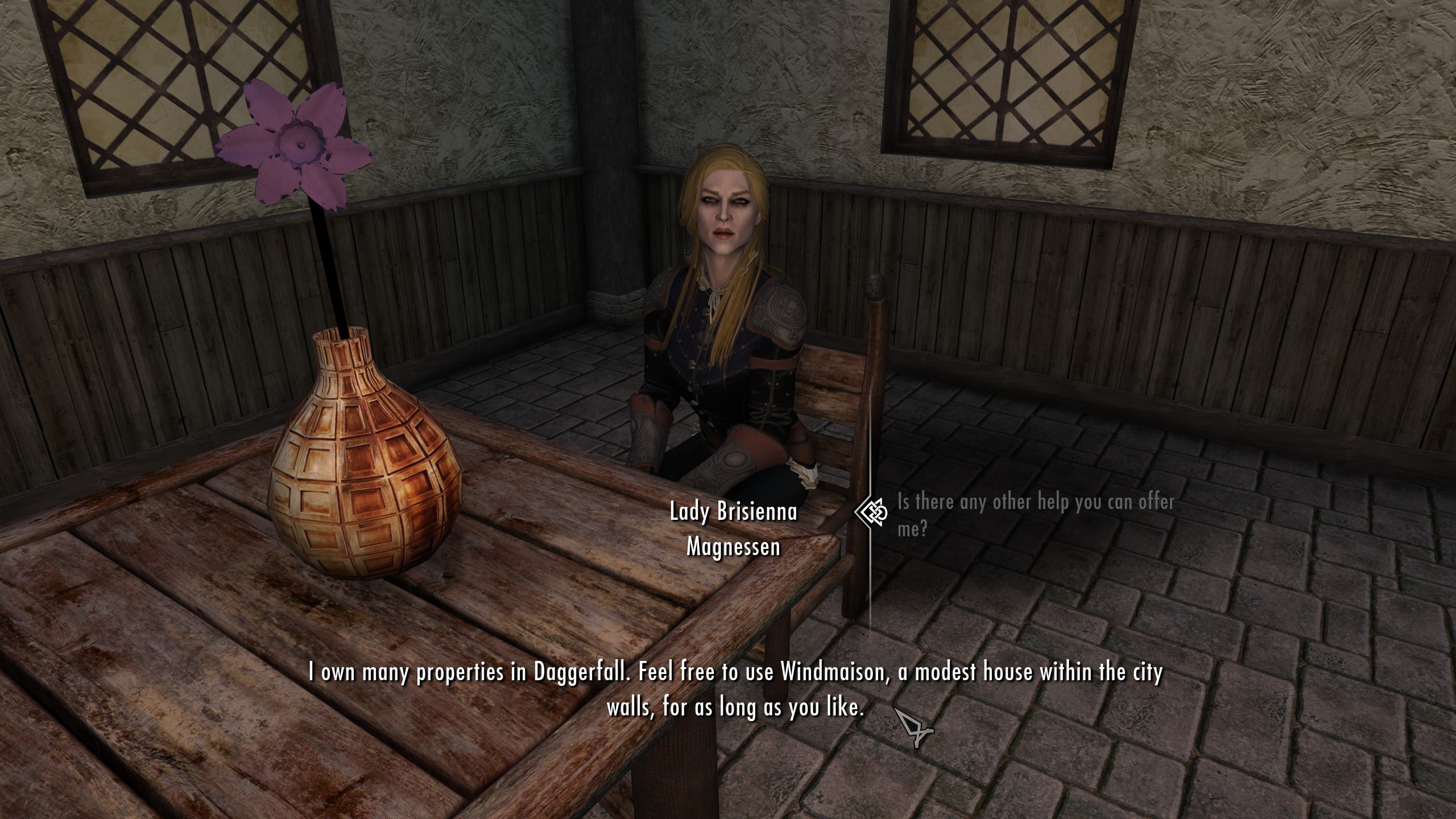 Lady Brisienne offre au joueur une maison à Skygerfall