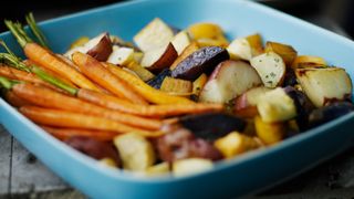 Roasted root vegetables with the skin still on