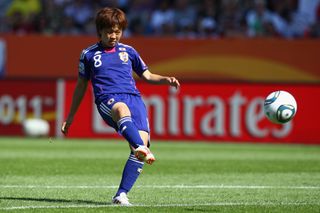 Aya Miyama of Japan scores her team's second goal with a free-kick during the FIFA Women's World Cup 2011 match between Japan and New Zealand at the Fifa Womens World Cup Stadium on June 27, 2011 in Bochum, Germany. (Photo by Alex Grimm/Bongarts/Getty Images)
