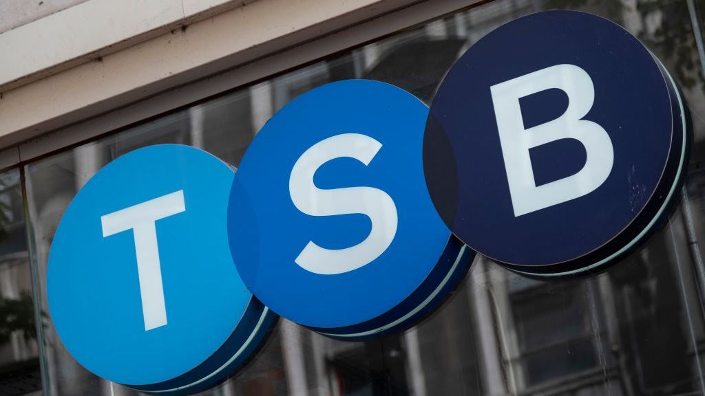 The TSB logo on the front of a bank