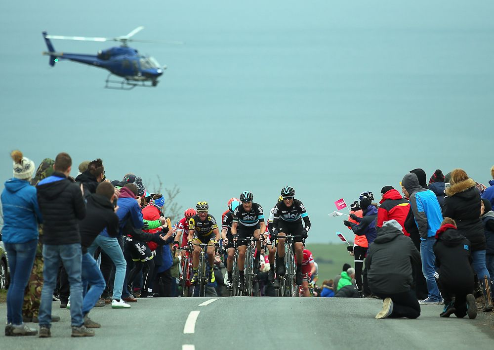 The peloton climbs during the final stage at the Tour de Yorkshire.