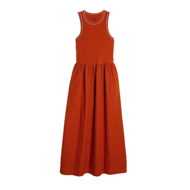 River Island , Orange Cotton Blend Whipstitch Maxi Dress