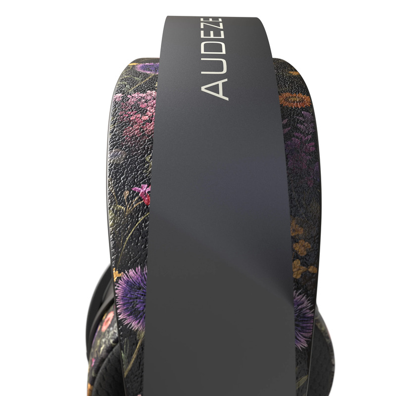 Shots of Audeze Maxwell Flora limited edition headset with floral trimming.