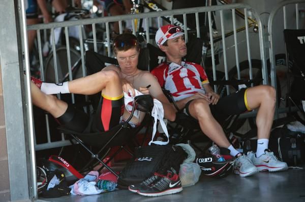 Relaxing before the start.