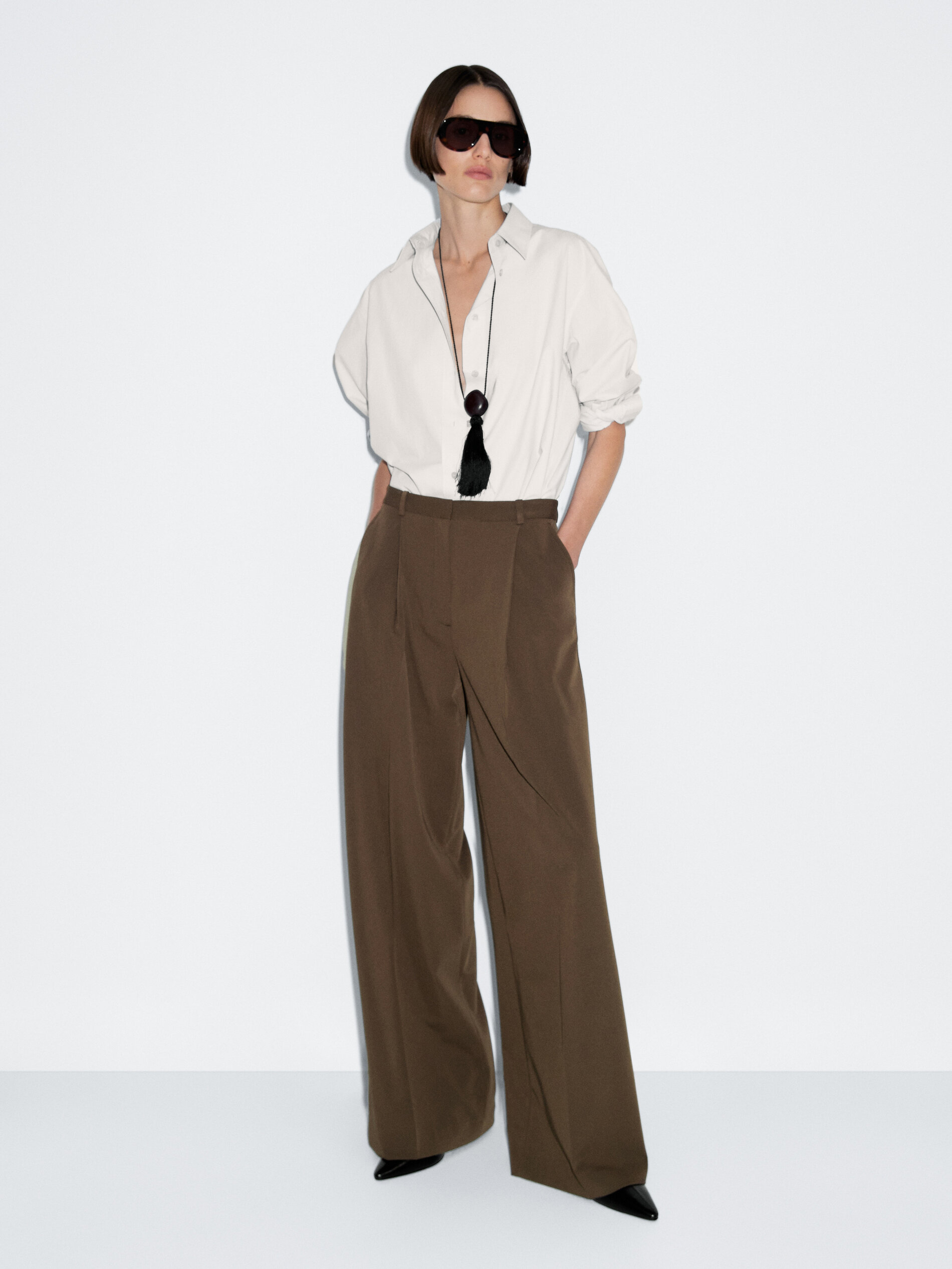Darted Wide-Leg Trousers