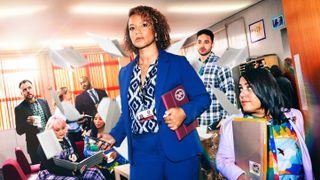 The Waterloo Road season 13 key art featuring Kim Campbell and the rest of the school team in the staff room