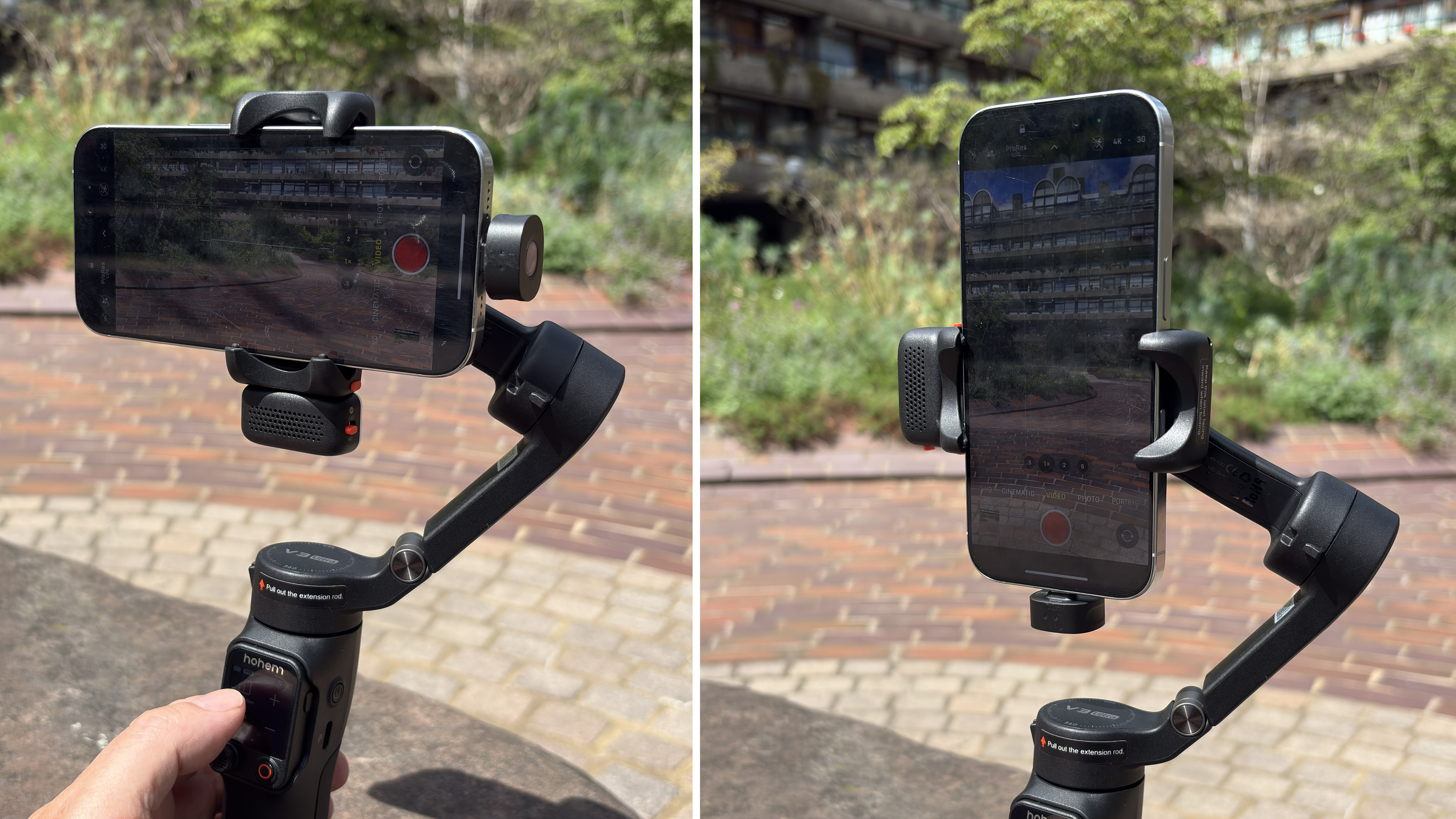 Side-by-side shots showing an iPhone in vertical and landscape orientation.