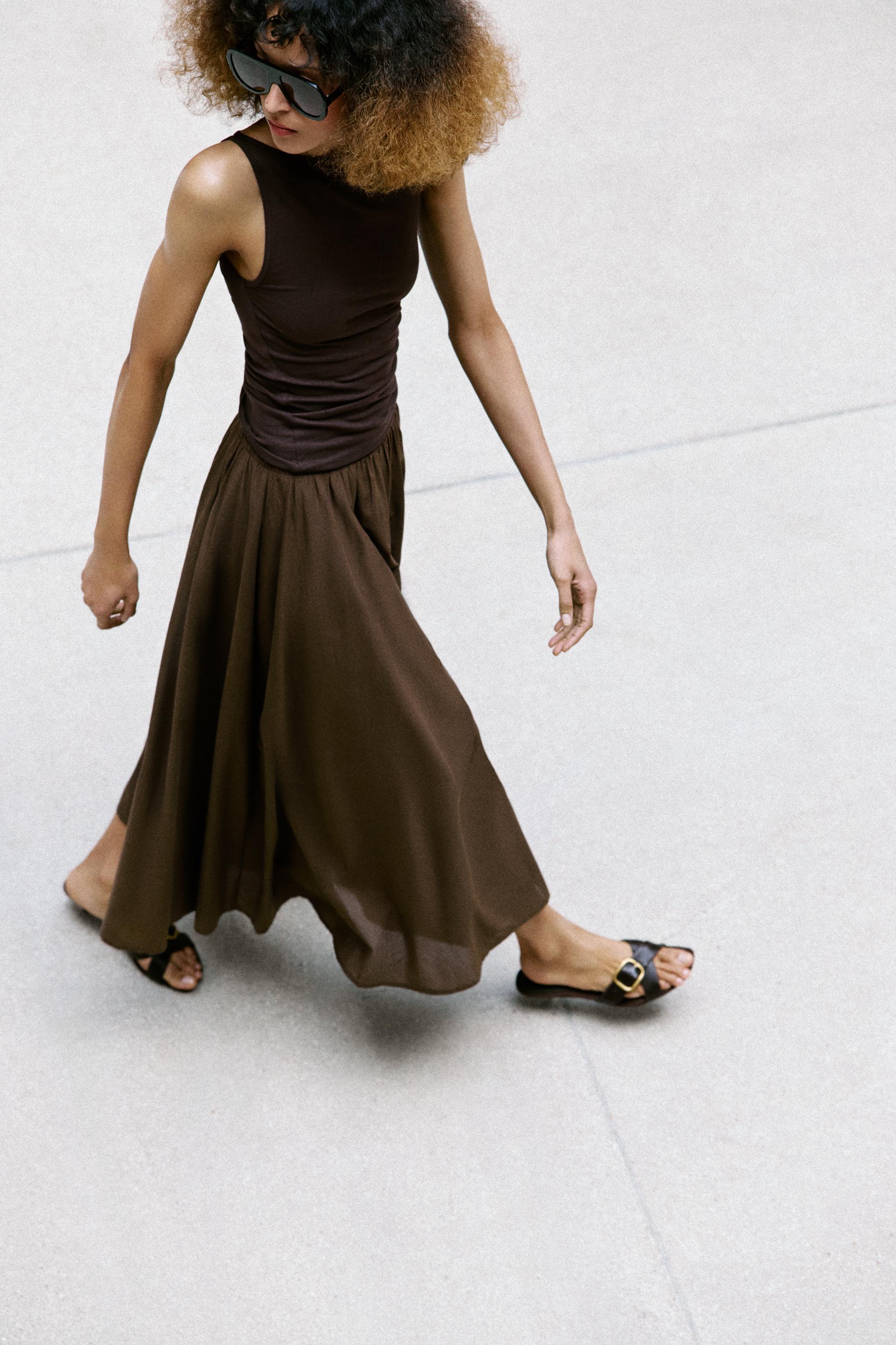 Layered Midi Skirt - Brown - Xs